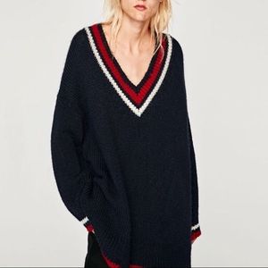 Zara oversized knit varsity sweater
